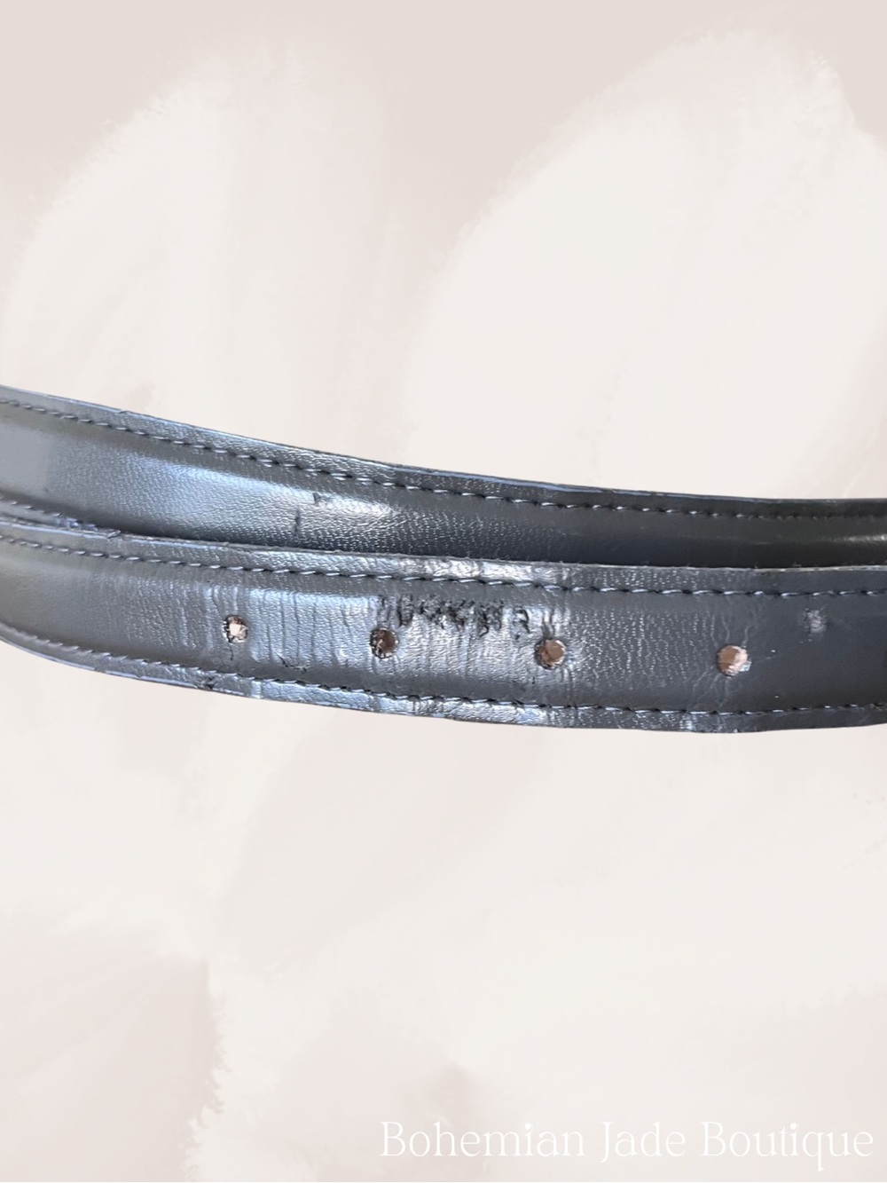 Laura Gayle Vintage Slim Leather Belt Women’s Large Gray Gold Buckle - Picture 4 of 4